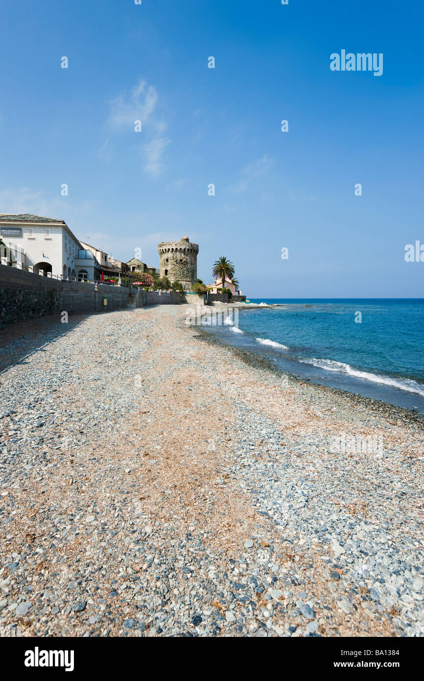 Strand und Hotel Torre Mare, Miomo, Cap Corse, Korsika, Frankreich Stockfoto