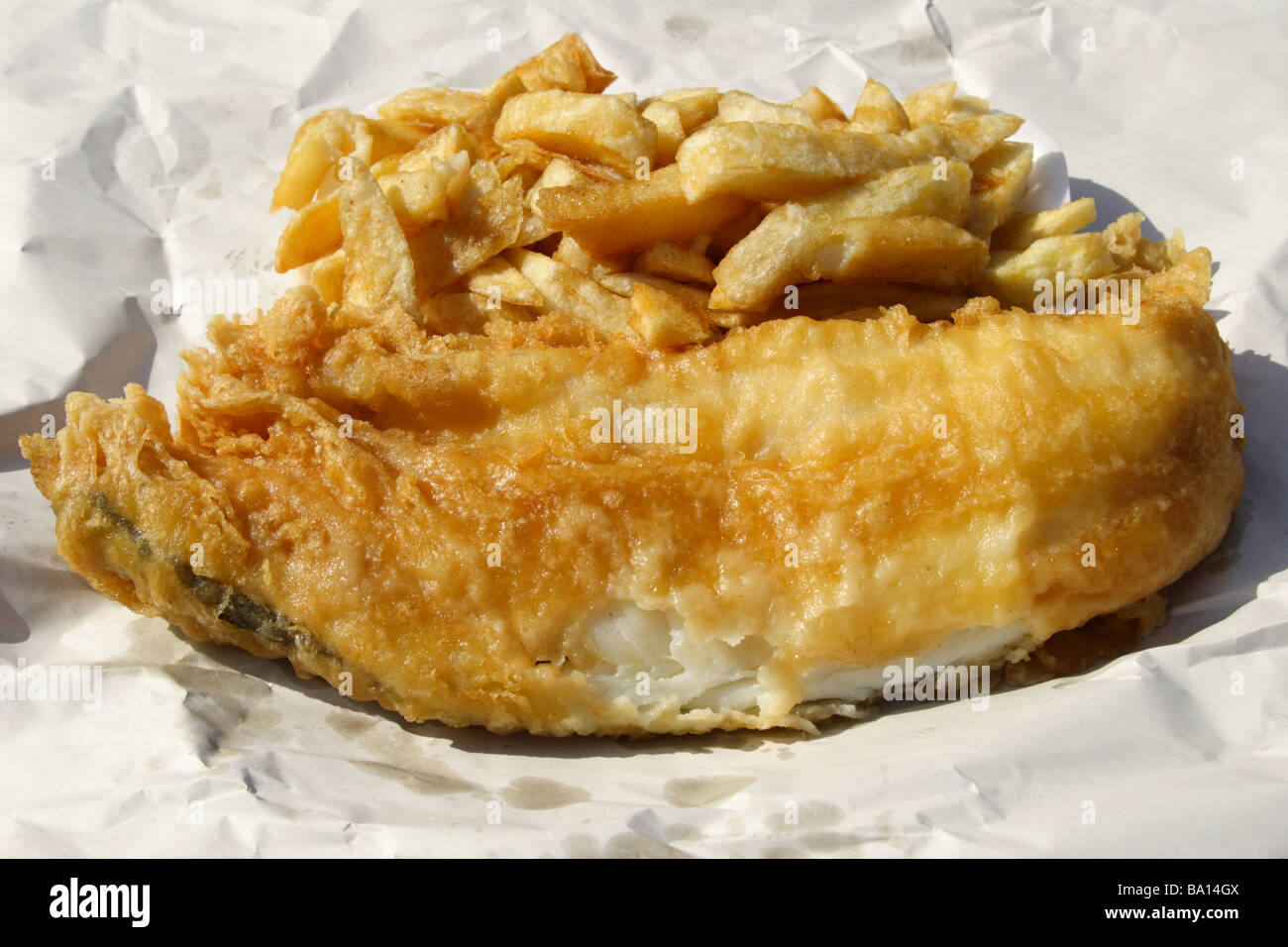 Traditionelle englische Fisch & Chips. Stockfoto