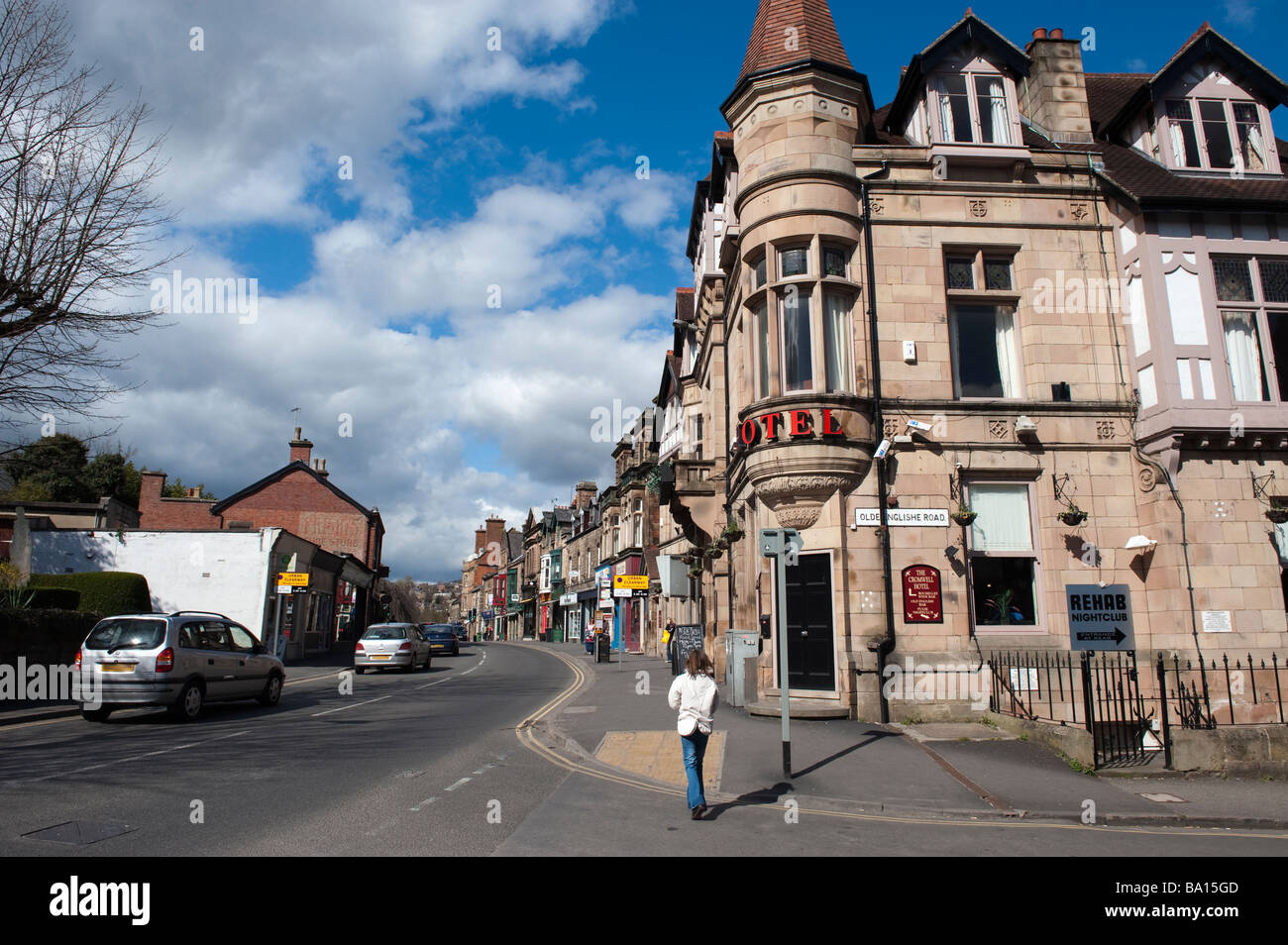 "Cromwell Hotel" an der Kreuzung der 'Dale Road' und 'Olde Englishe Road' in Matlock, Derbyshire, England, "Great Britain" Stockfoto