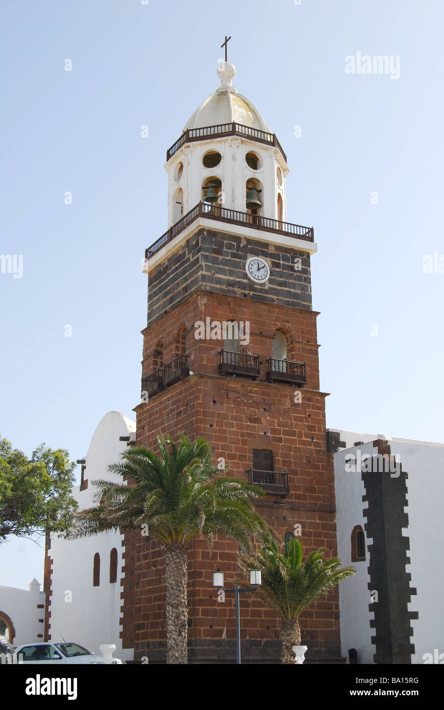 San Miguel Church Tower, Plaza De La Constitución, Teguise, Lanzarote, Kanarische Inseln, Spanien Stockfoto