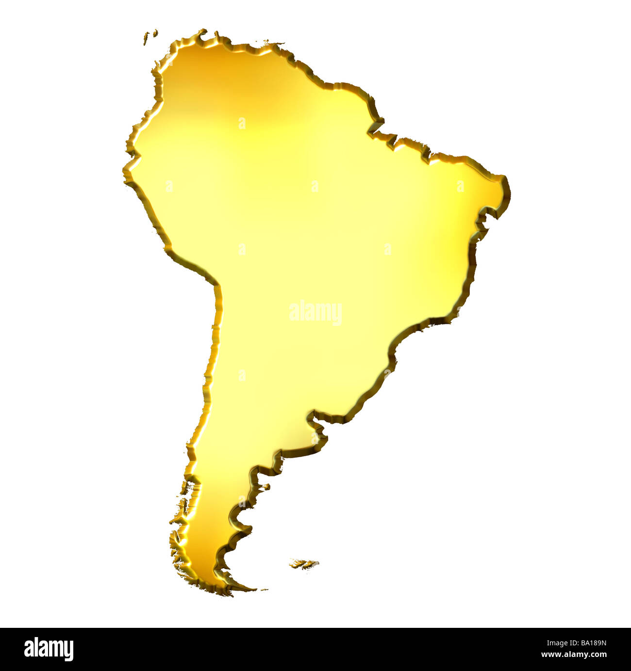 Süd Amerika golden 3D-Karte isoliert in weiß Stockfoto