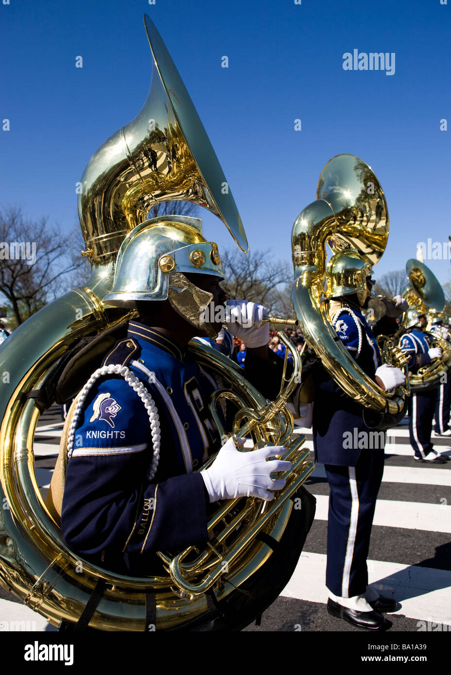 High School marching band Sousaphon Spieler - USA Stockfoto