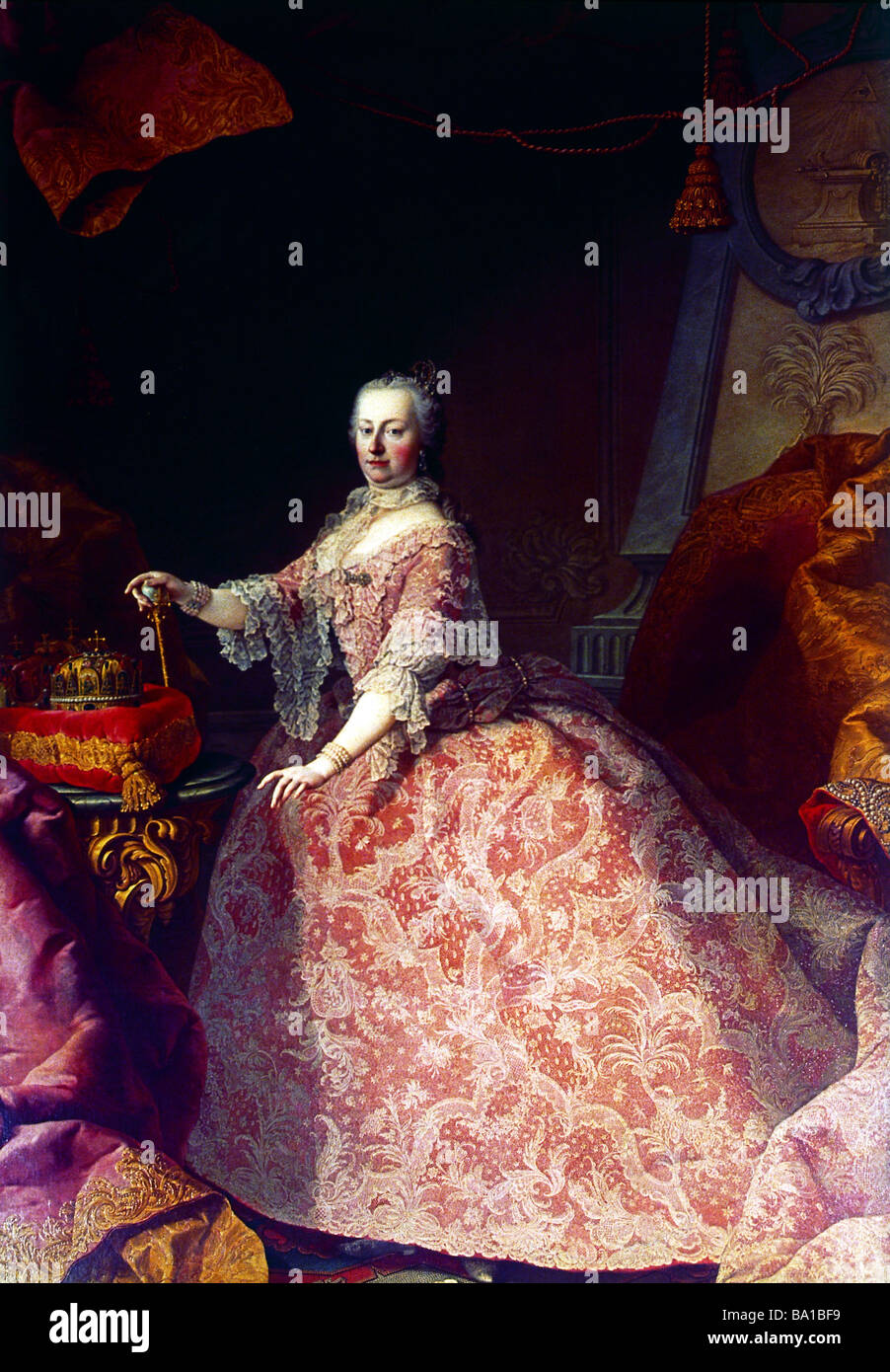 Maria Theresia, 13.5.1717 - 29.11.1780, heilige römische Kaiserin 13.9.1745 - 18.8.1765, Ganzkörperansicht, Malerei, Schloss Schönbrunn, Vien Stockfoto
