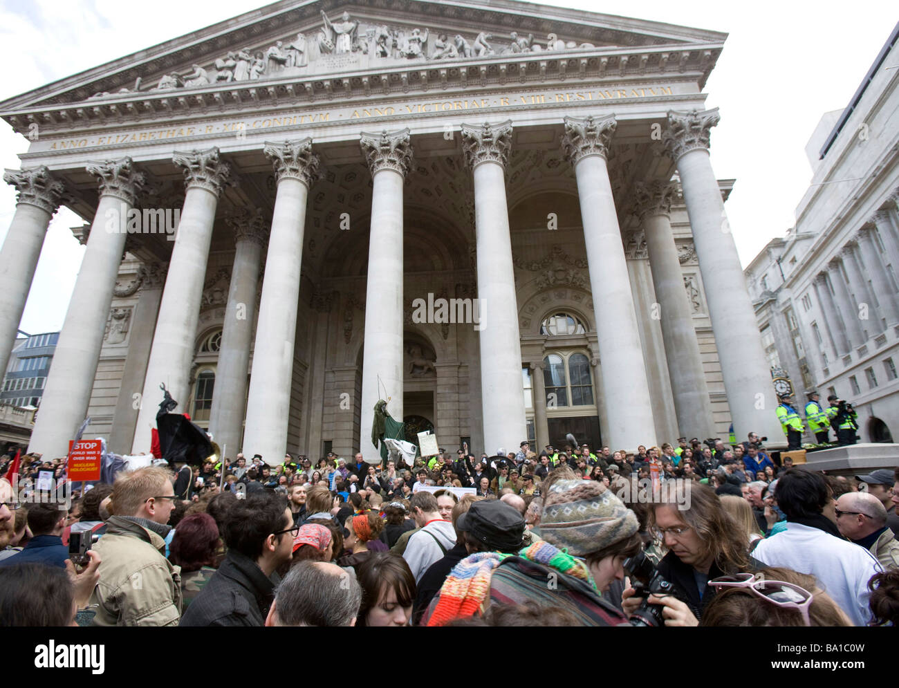 Anti-kapitalistischen Gier Demonstration vor der Bank of England Stockfoto