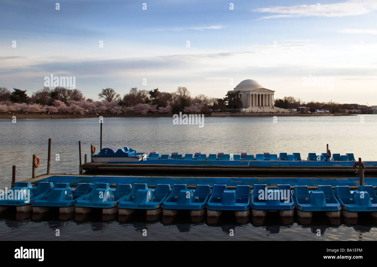 2009 Washington D.C. Kirschblüten, Tretboote und Jefferson Memorial Stockfoto