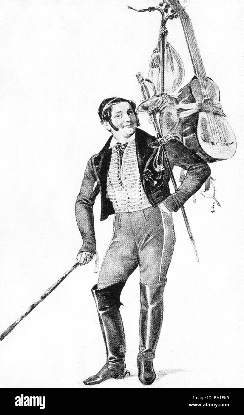Lortzing, Albert, 23.10.1801 - 21.01.1851, deutscher Komponist, Ganzkörperansicht, handeln in 'Der Accelerate Student"(der Reisende Studen Stockfoto