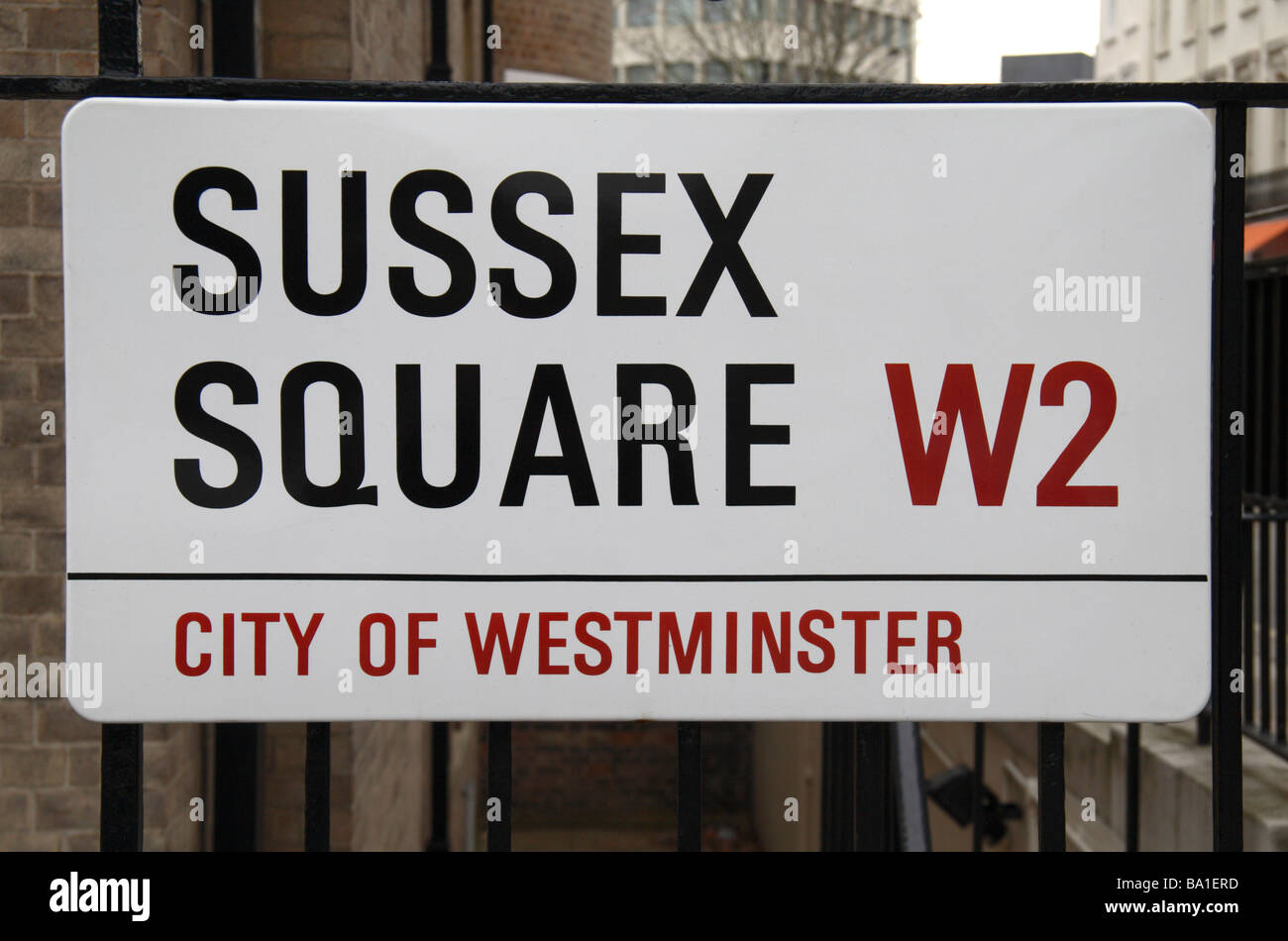 Straßenschild für Sussex Platz in der City of Westminster, London, UK.  März 2009 Stockfoto