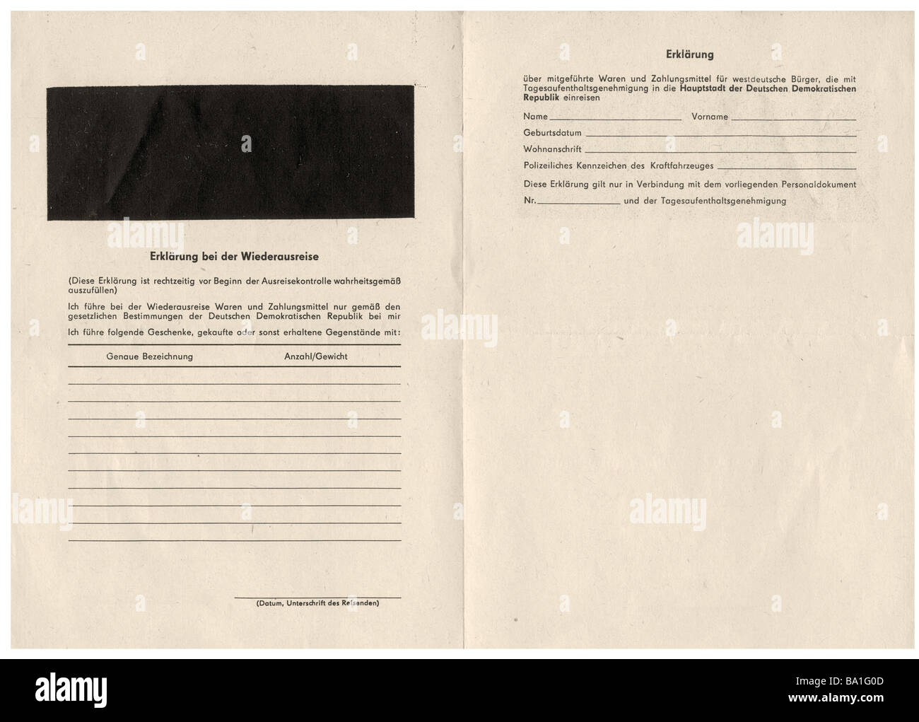 Geografie/Reisen, Deutschland, Ostdeutschland, Dokumente, Erklärung für den Wiederausstieg aus der Deutschen Demokratischen Republik vom 1.7.1967, Stockfoto
