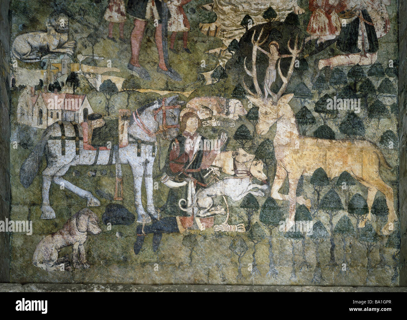 Die Kathedrale von Canterbury. Wandmalerei mit Hirsch Stockfoto