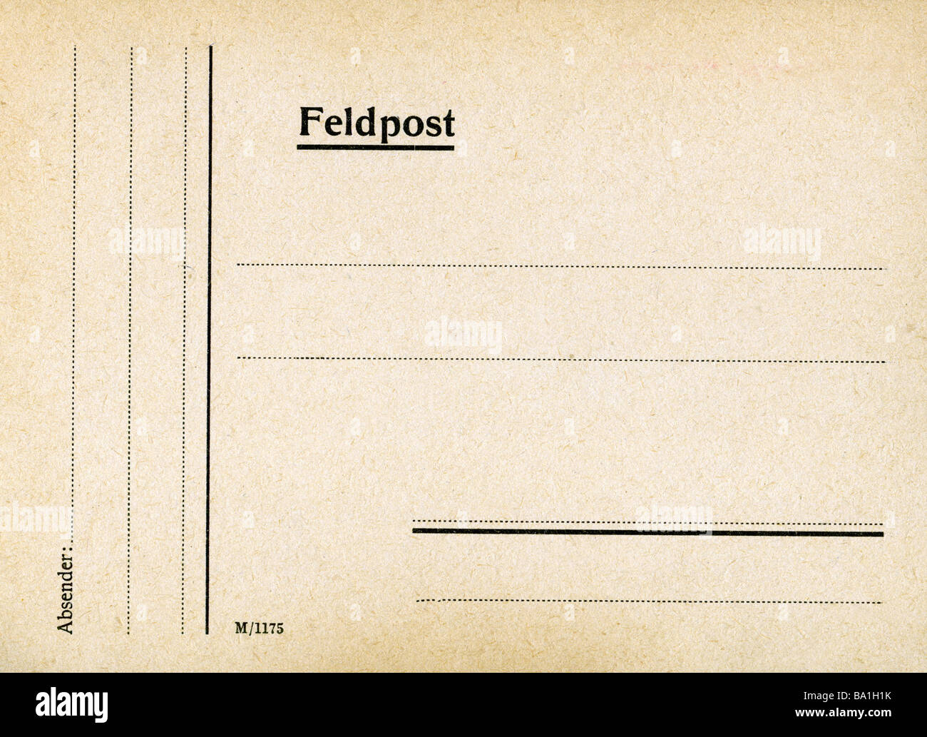 Veranstaltungen, Zweiter Weltkrieg / 2. Weltkrieg, Kommunikation, Armeepostkarte leer, Deutschland, ca. 1943, Stockfoto
