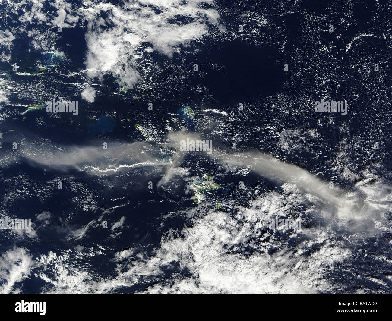 3. Januar 2009 - Ash Plume von Soufrière Hills, Montserrat. Stockfoto