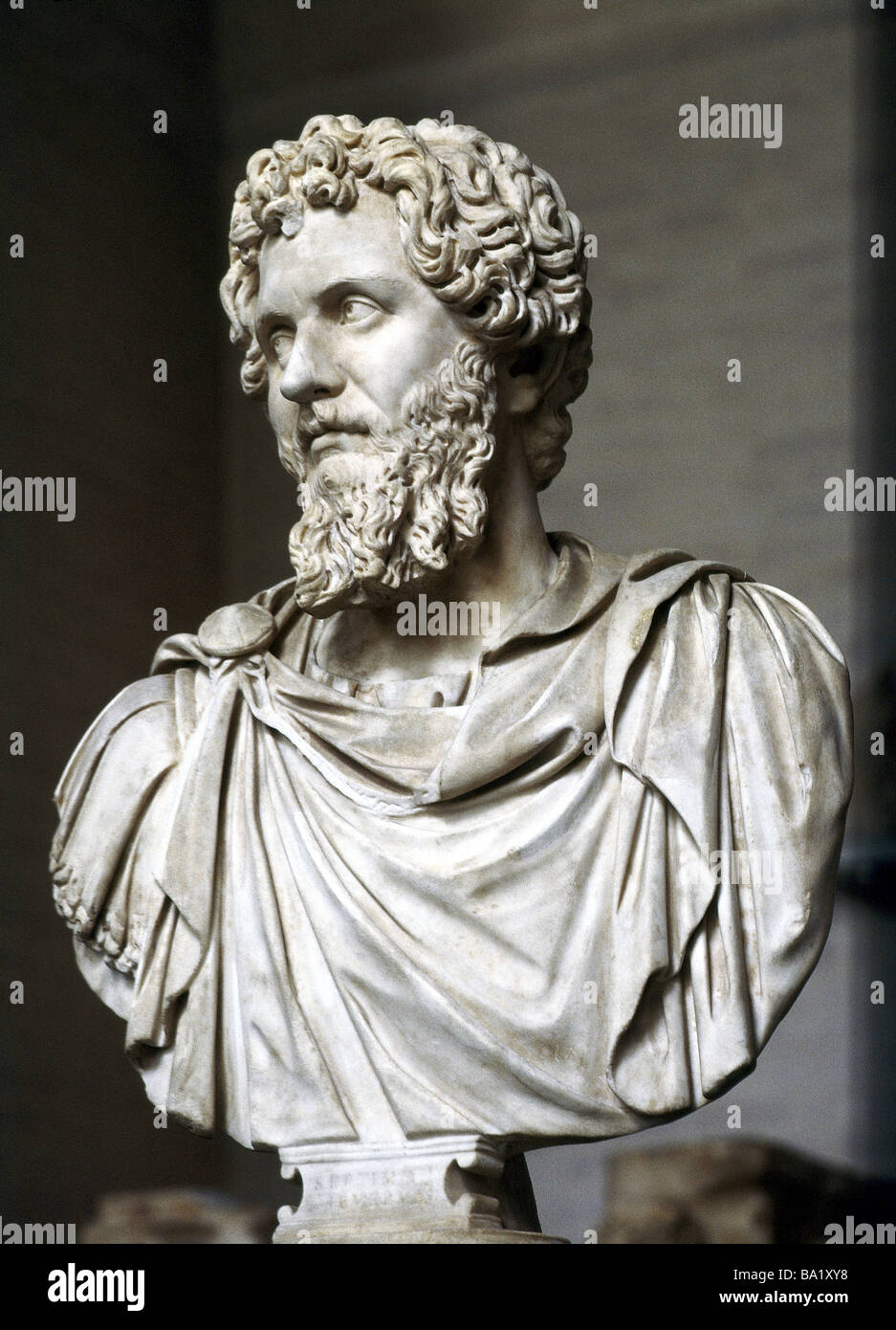 Septimius Severus, Lucius, 11.4.146 - 4.2.211, Roman Emperor 9.4.193 - 4.2.211, Porträt, Büste, Marmor, 3. Jh., Glyptothek, Stockfoto