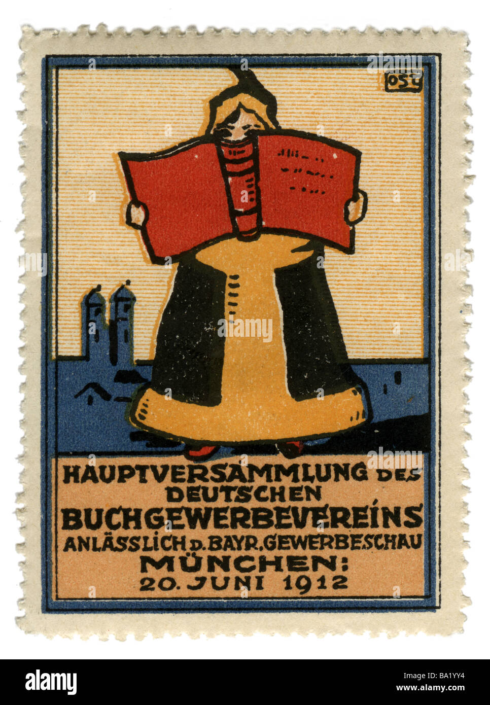 Werbung, Briefmarken, Jahreshauptversammlung des Deutschen Buchwirtschaftsverbandes, anlässlich der Bayerischen Messe München, Deutschland, 10.6.1912, Stockfoto