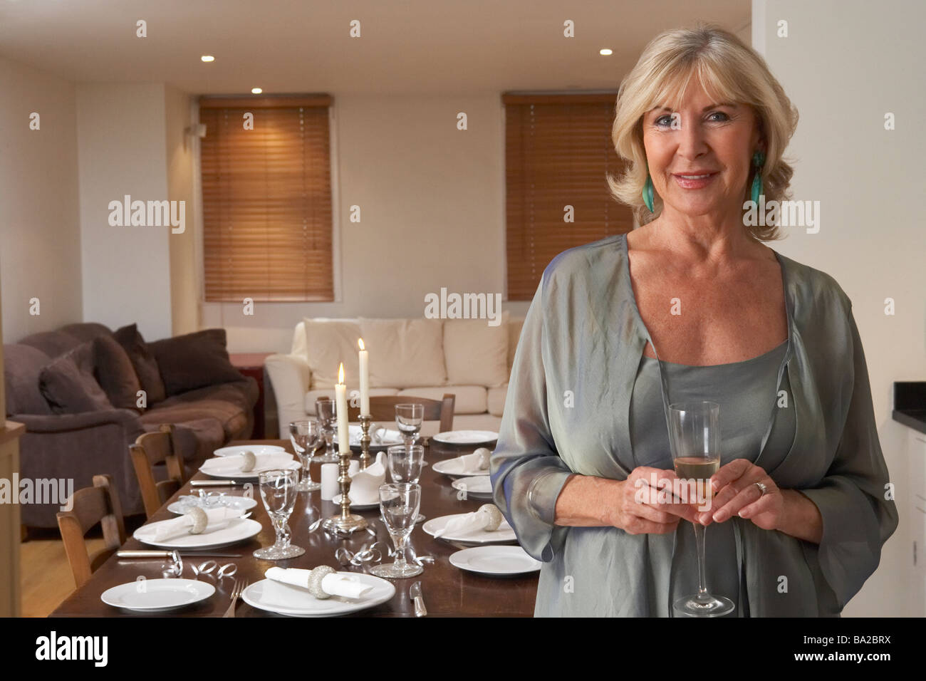 Frau eine Dinner Party Stockfoto