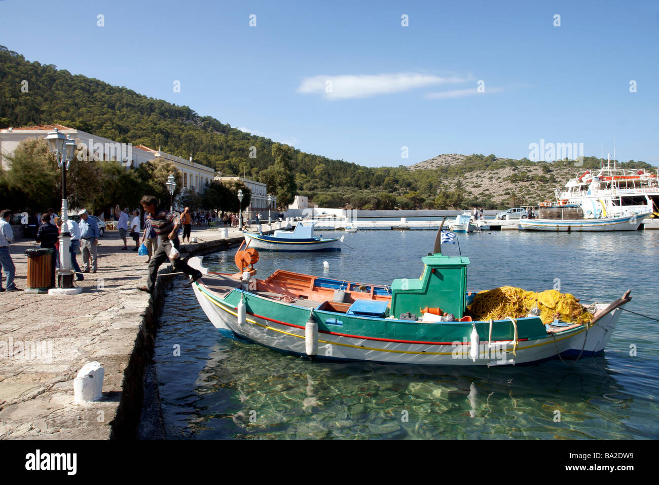 Der Hafen von Panormitis auf der Insel Symi in der Nähe von Rhodos die Dodekanes Inseln Griechenlands (c) Marc Jackson Photography Stockfoto