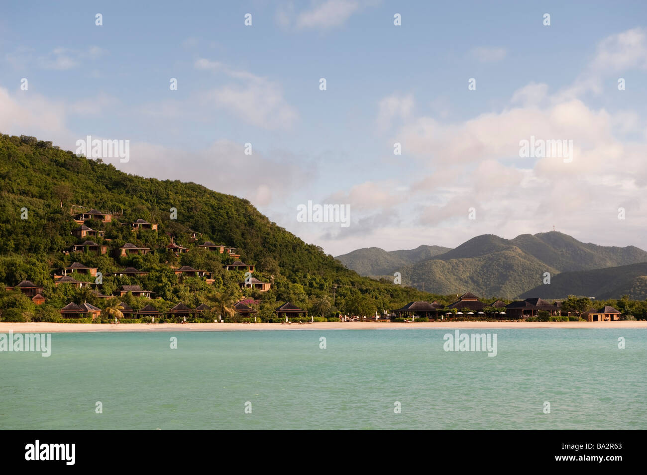 Hotel Hermitage Bay auf einer Yacht in der Bucht Stockfoto