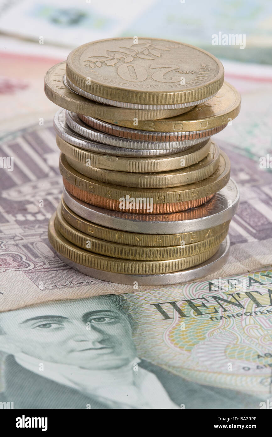 Geld, Finanzen, Kredit, Bank, Banknote, Münze, Geschäft, Stillleben, Bargeld, Bezahlung, zurückziehen, Kaution, Hinweis, Rente, Investitionen, Stockfoto