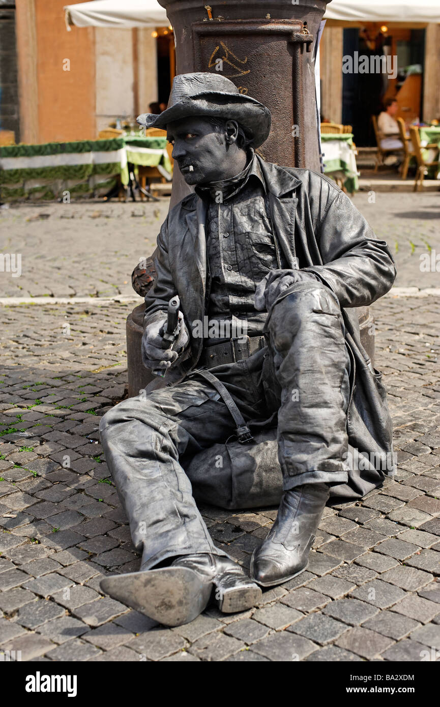Lebende Statue Straßenkünstler in Piazza Navona-Rom Stockfoto
