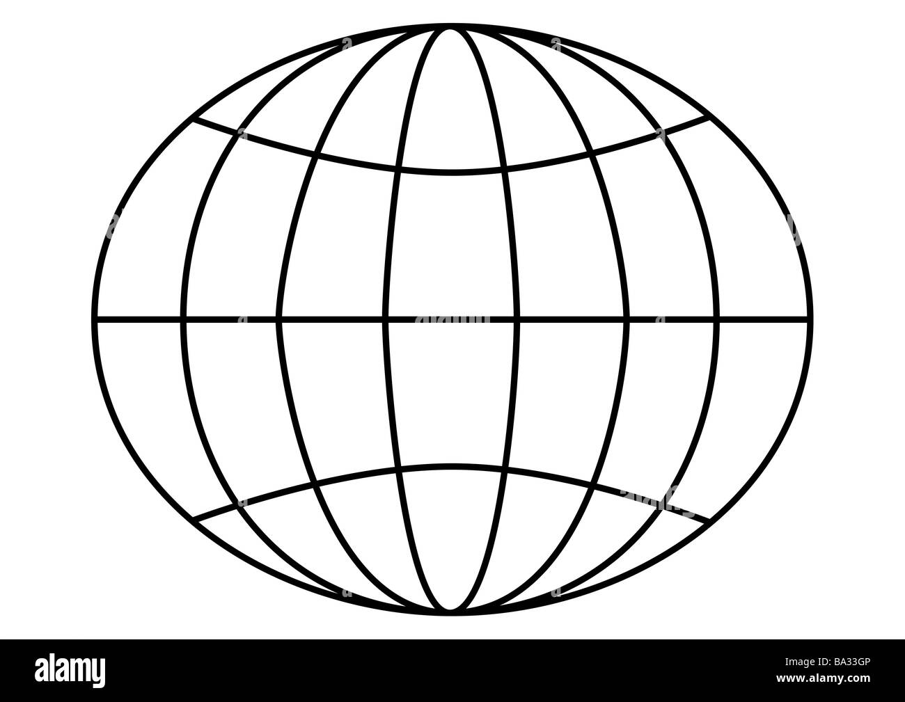 Erde Darstellung Grade der Breite Längengrade Grafiken Linien Planet Weltkugel Globus Globe Abteilung Meridiane Geographie Stockfoto