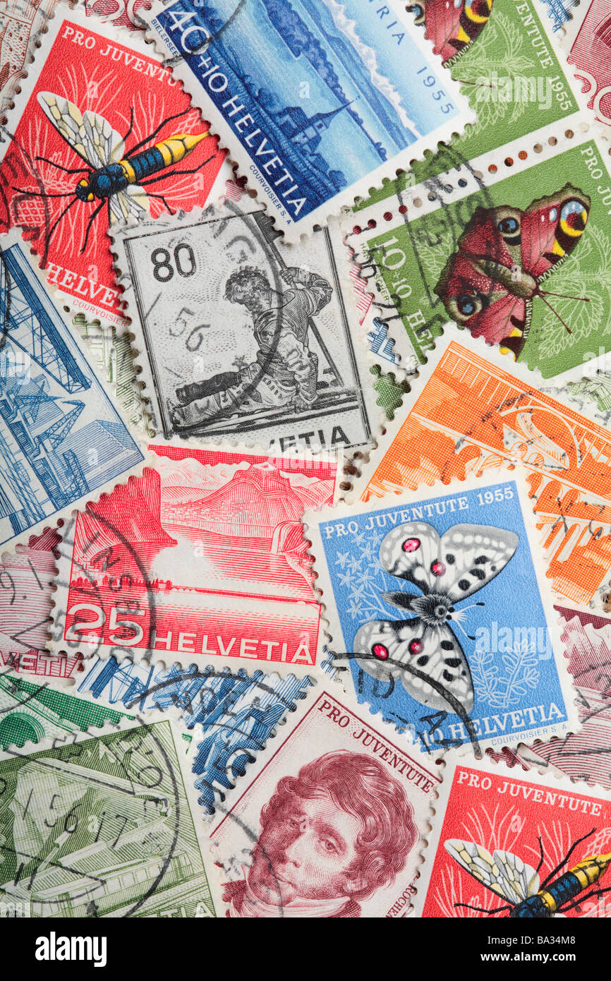 Alte Schweizer Briefmarken. Stockfoto