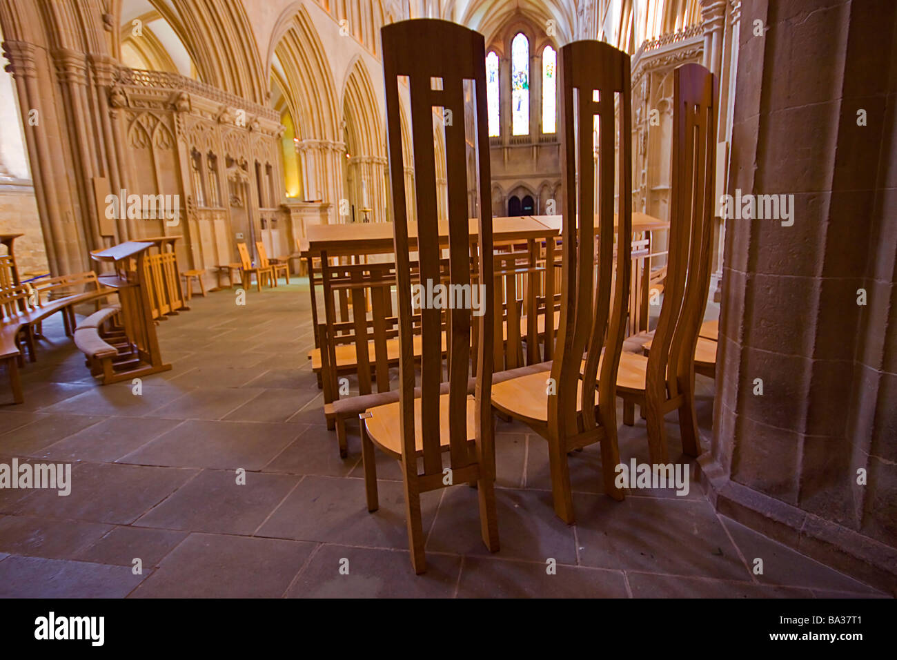 Stühle Wells Cathedral Somerset england Stockfoto