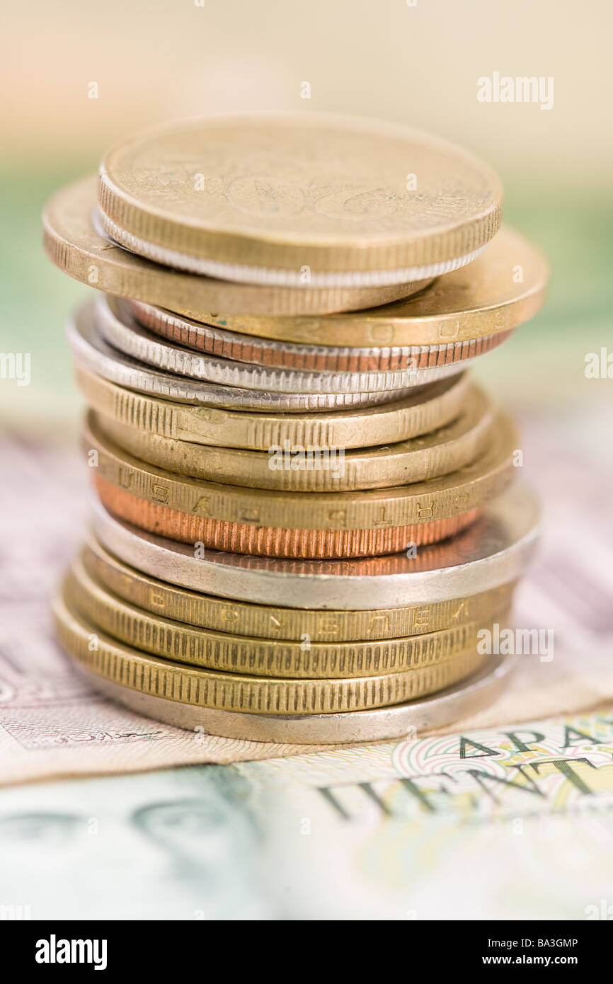 Geld, Finanzen, Kredit, Bank, Banknote, Münze, Geschäft, Stillleben, Bargeld, Bezahlung, zurückziehen, Kaution, Hinweis, Rente, Investitionen, Stockfoto