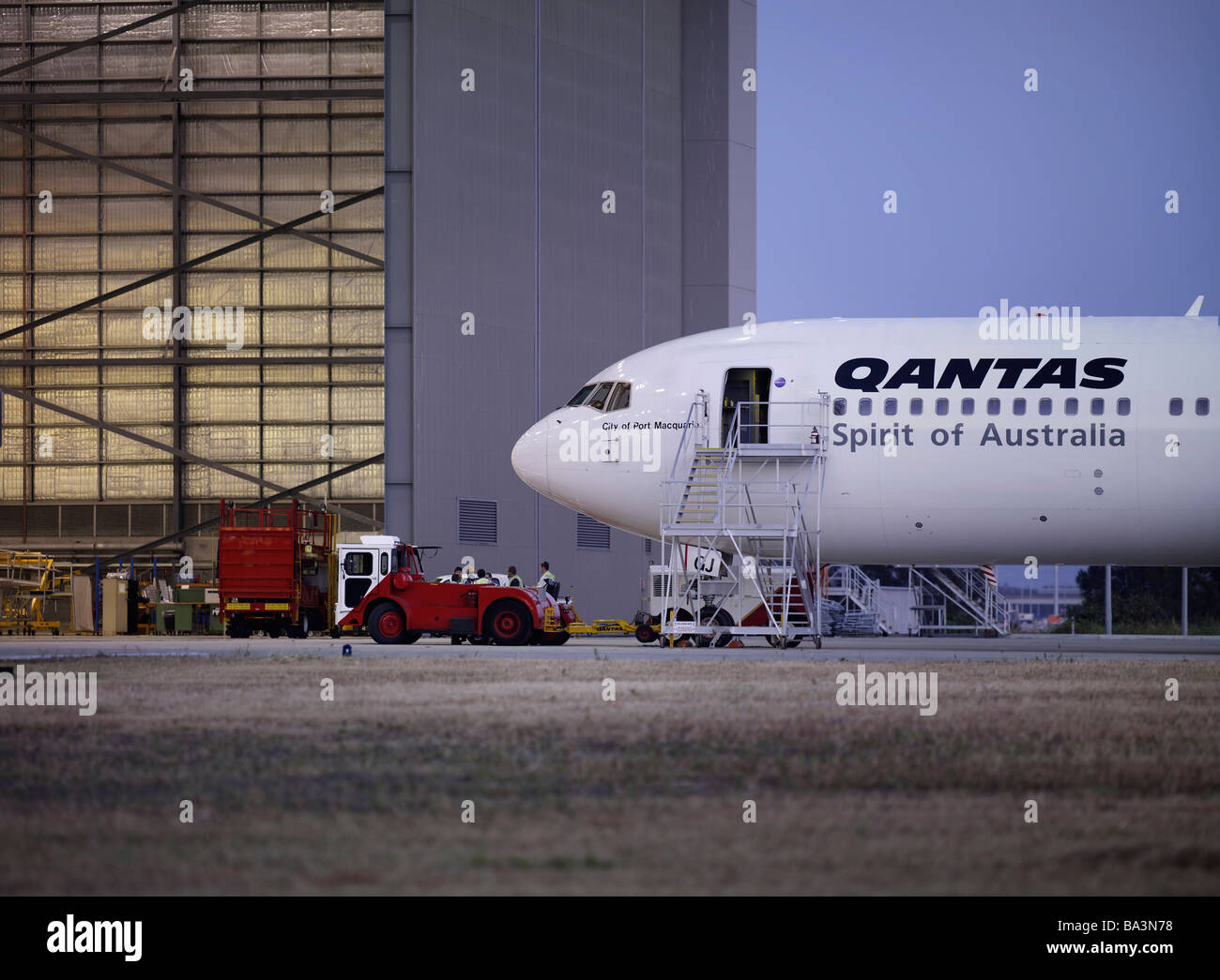 QANTAS-Flugzeug in Wartung Aufhänger Stockfoto