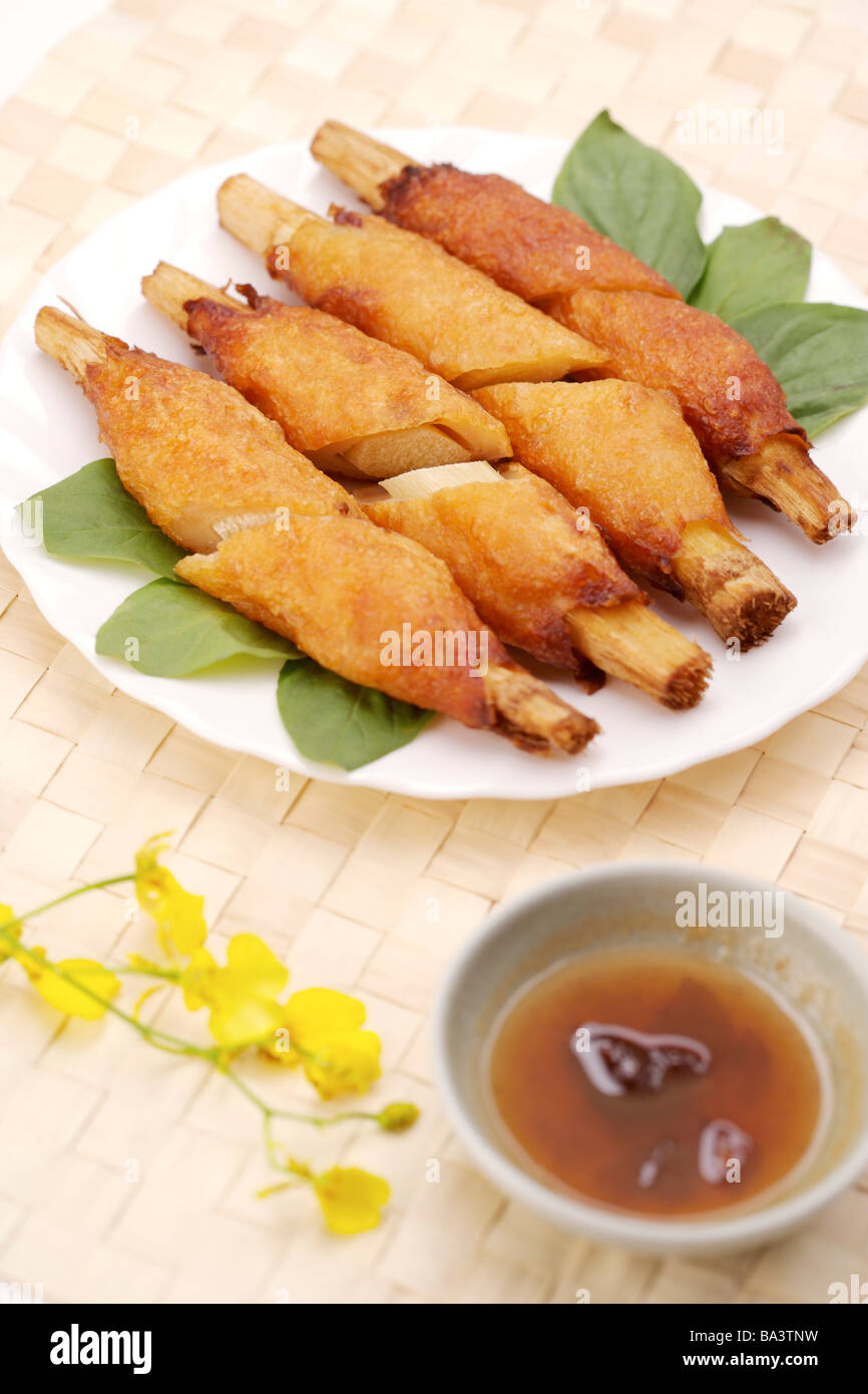 Gegrillte Shrimps-Paste auf Zuckerrohr Stockfoto
