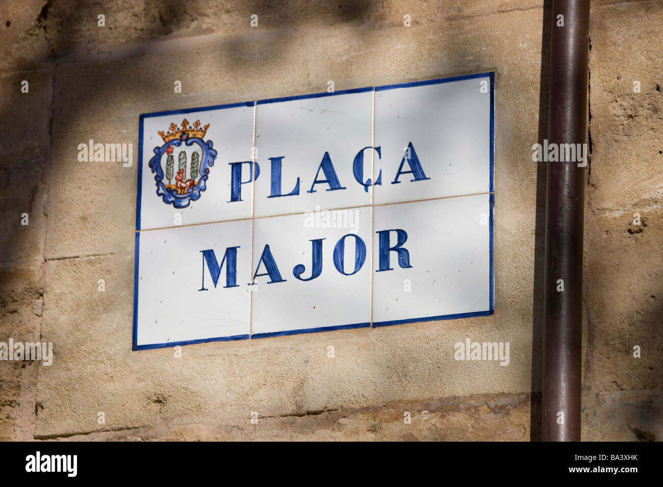 Plaça Major Straßenschild in Pollensa Mallorca Spanien Stockfoto