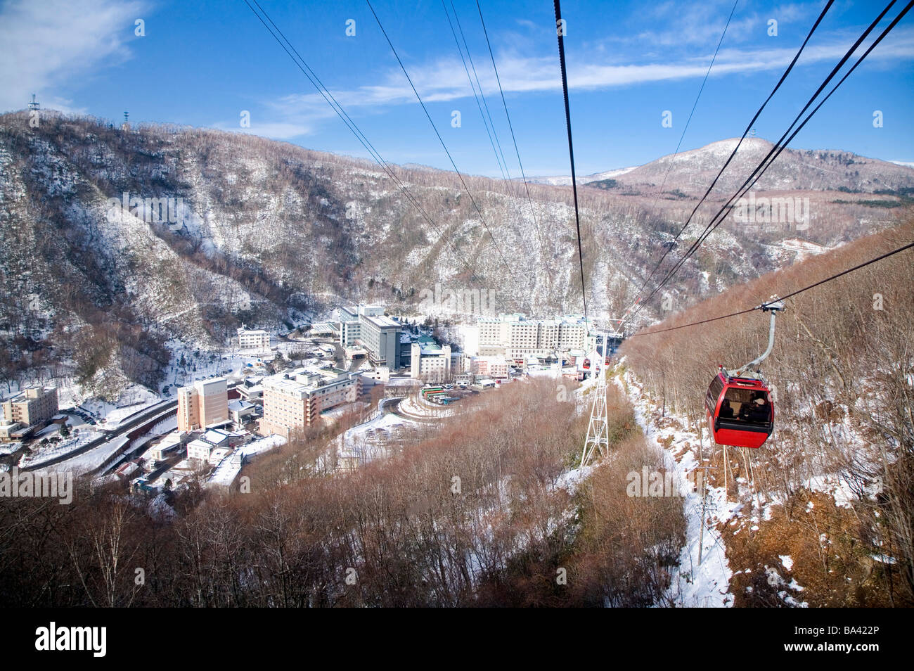 Japan-Hokkaido-Noboribetsu Overhead-Seilbahn Stockfoto
