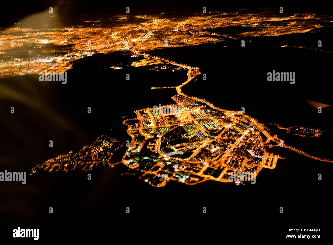 Madrid bei Nacht aus einem Flugzeug-Spanien Stockfoto