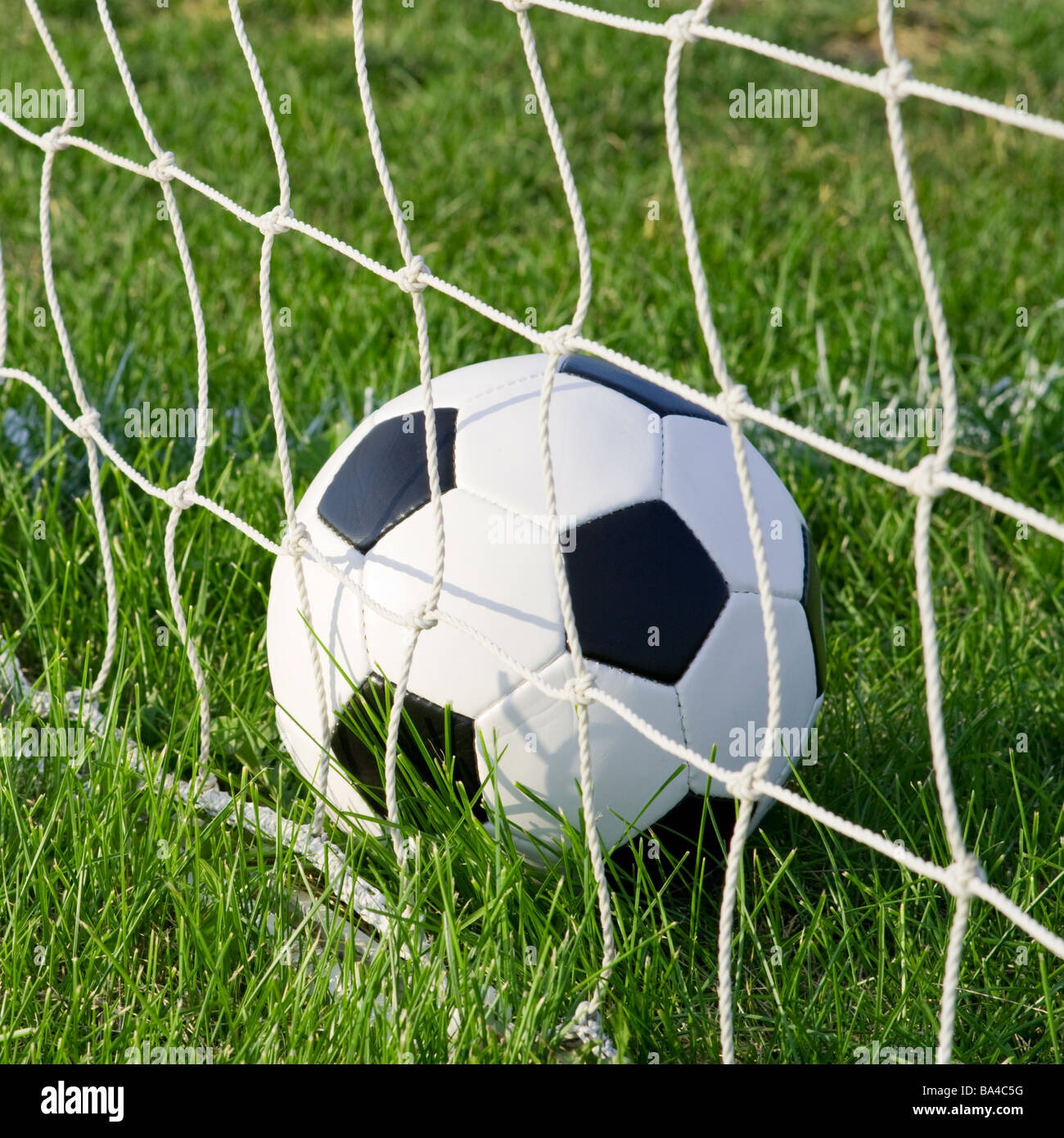 Fußball im Tor Netto Stockfoto