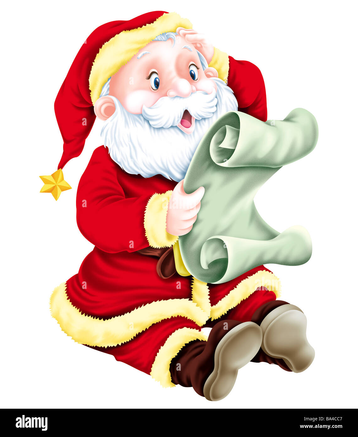 Santa Claus mit einer Liste Stockfoto