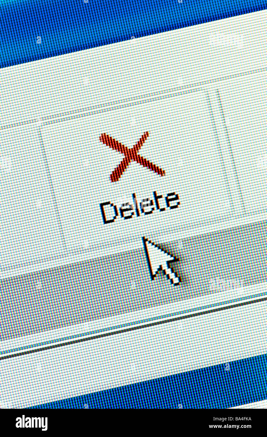 Makro-Screenshot von Symbol "löschen" auf dem Computerbildschirm Stockfoto