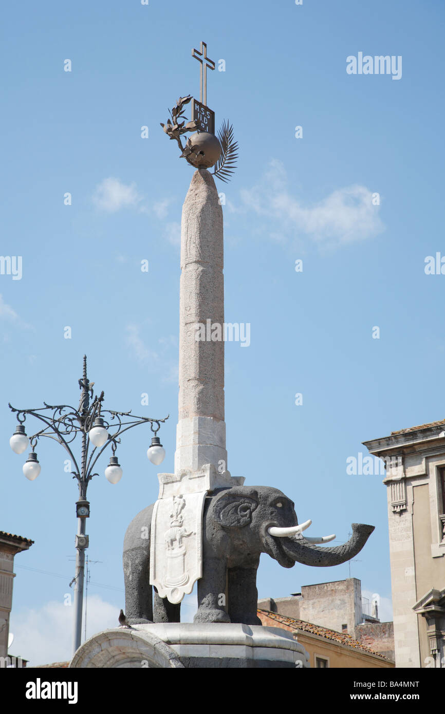 Detail der Fontana dell'Elefante, Piazza Duomo, Catania, Sizilien, Italien Stockfoto