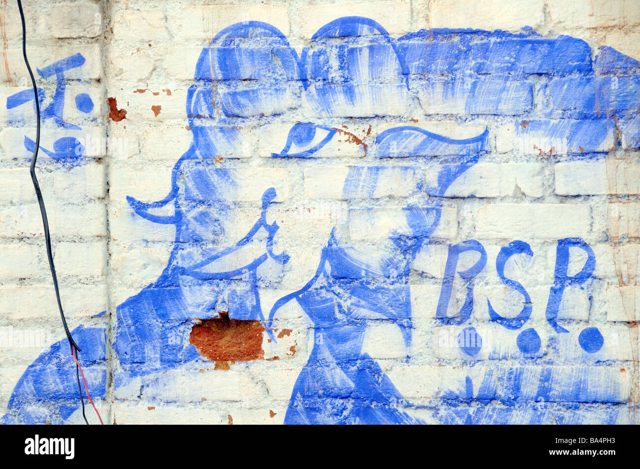 Symbol der politischen Partei in blau auf einer weißen Wand gemalt Stockfoto