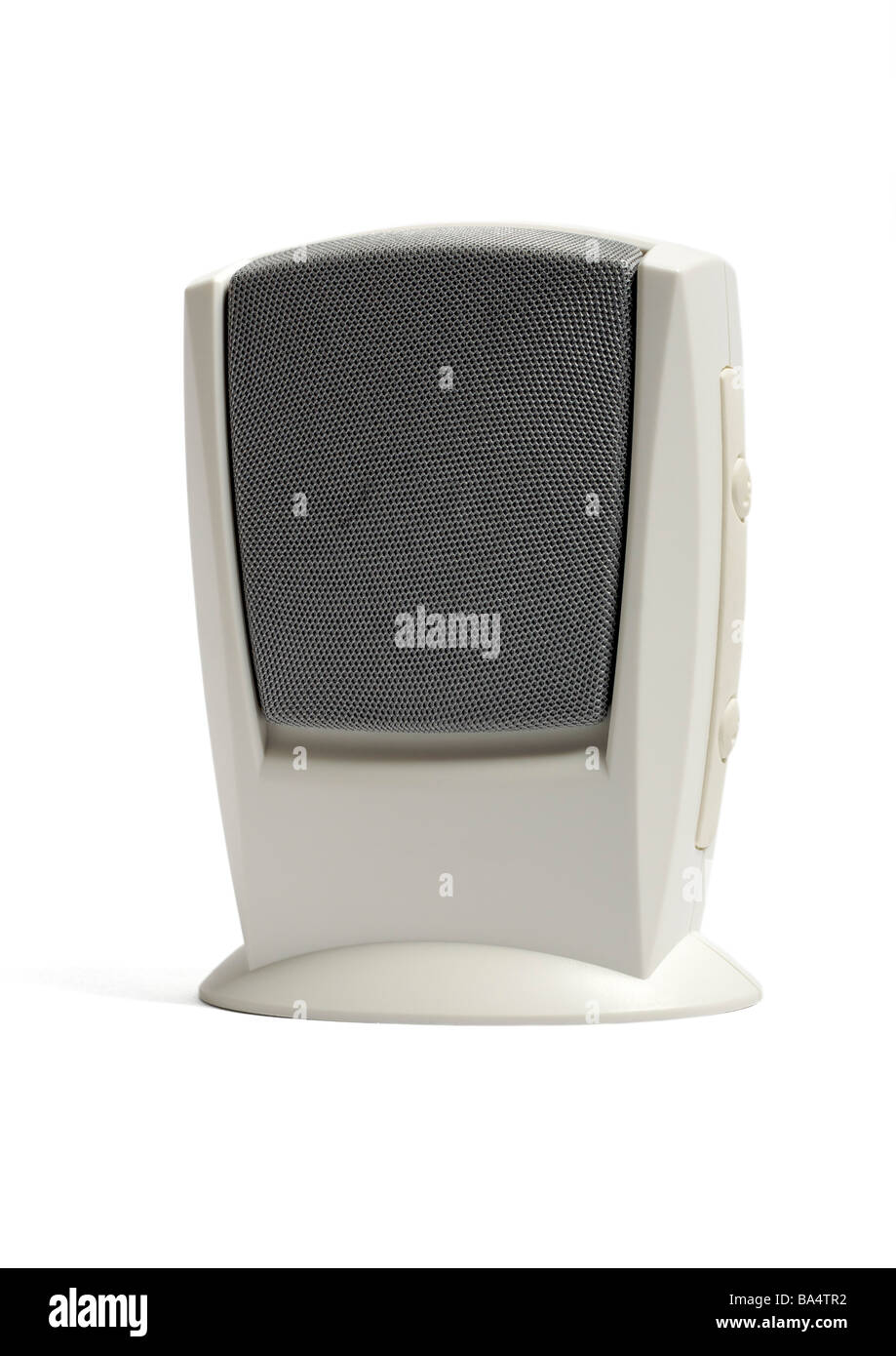 Kleine tragbare Lautsprecher auf weißem Hintergrund Stockfoto