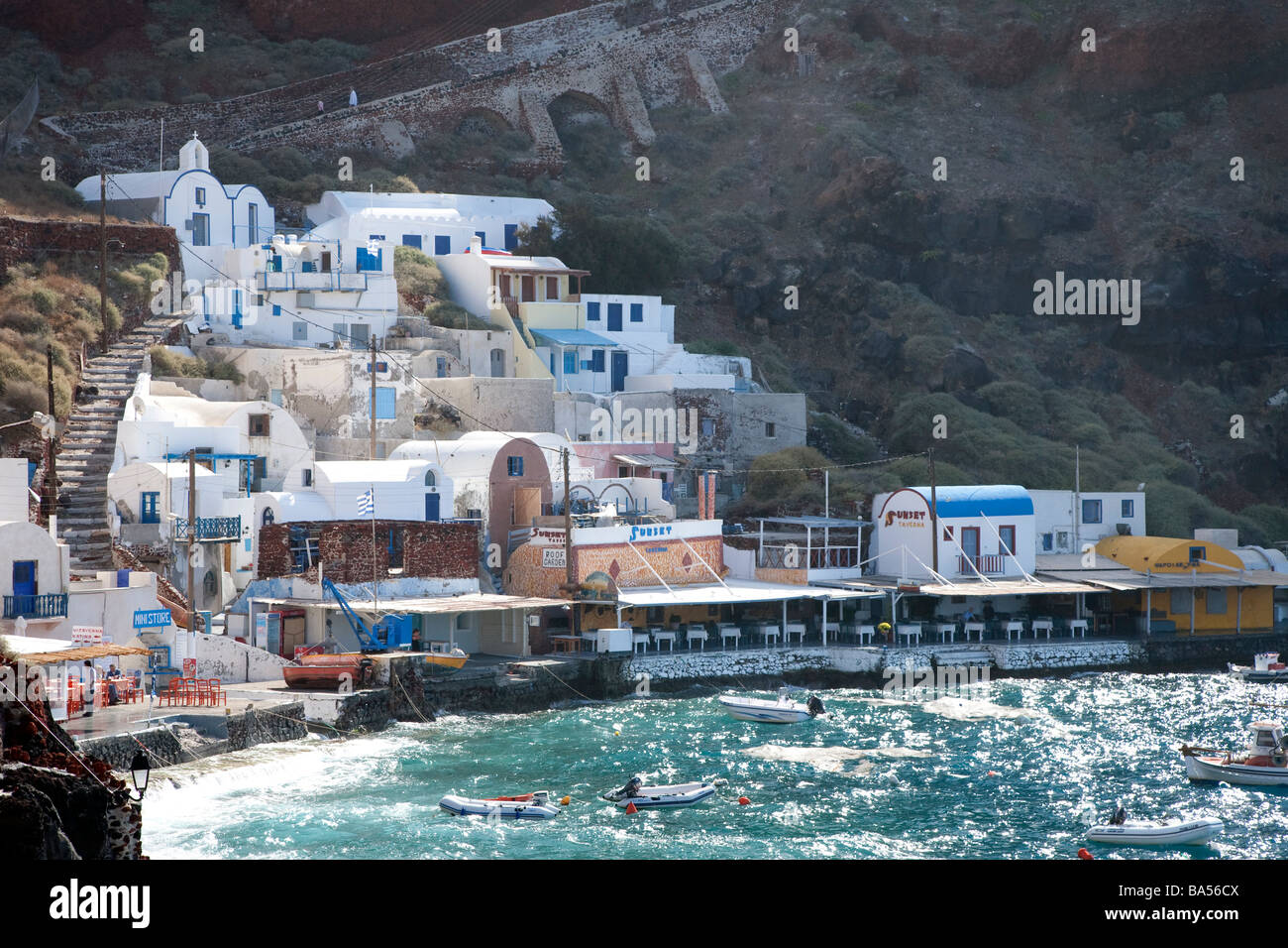 Ammoudi Hafen Oia Santorini Cyclades Griechenland Stockfoto