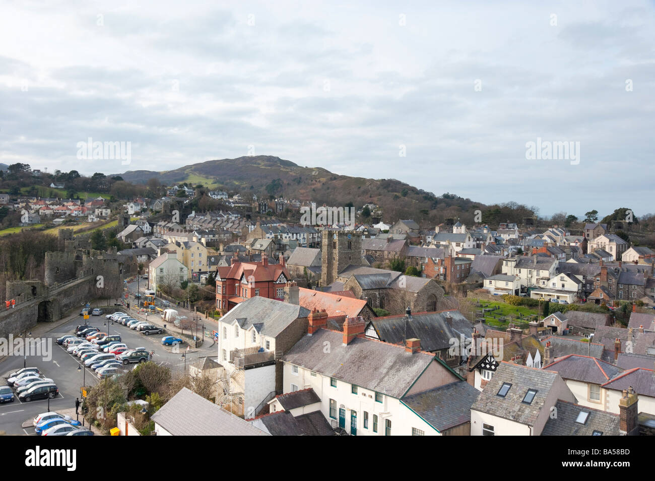 Wales - Conwy-Stadt von der Burg gesehen Stockfoto