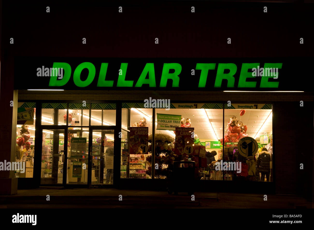 Shop-Dollar Tree in Chicago beleuchtet nachts Stockfoto