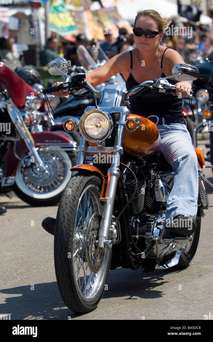 Frau Reiter jährliche Sturgis Motorcycle Rally South Dakota USA Stockfoto