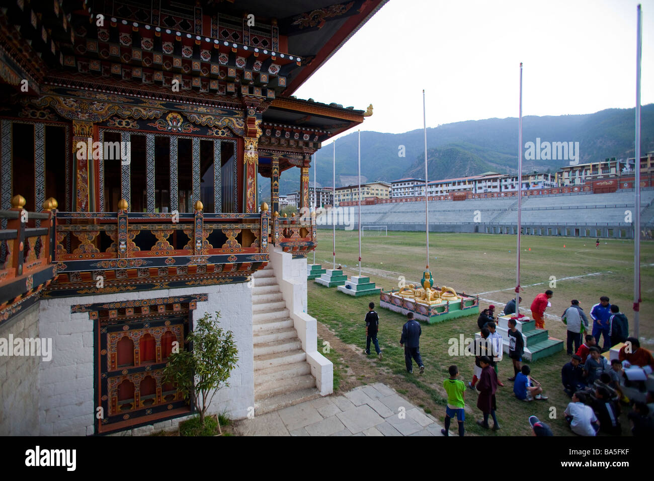 Changlimithang National Sports Stadium, ein Mehrzweck-Stadion, Thimphu, Bhutan, Asien. Horzontal Gesamtansicht Stockfoto
