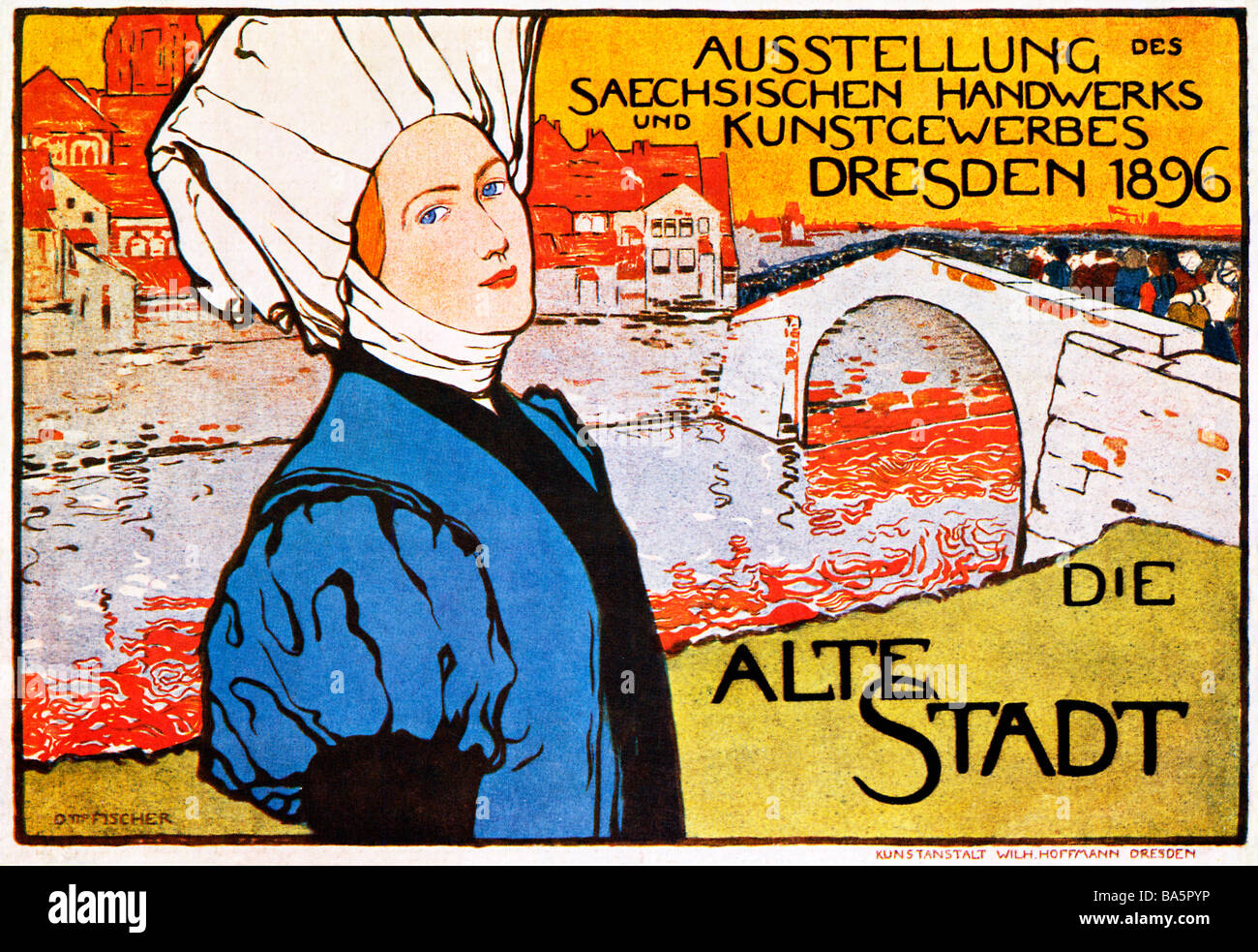 Alte Stadt Dresden 1896 Plakat für eine Ausstellung der sächsischen Kunst und Kunsthandwerk in der Landeshauptstadt Stockfoto