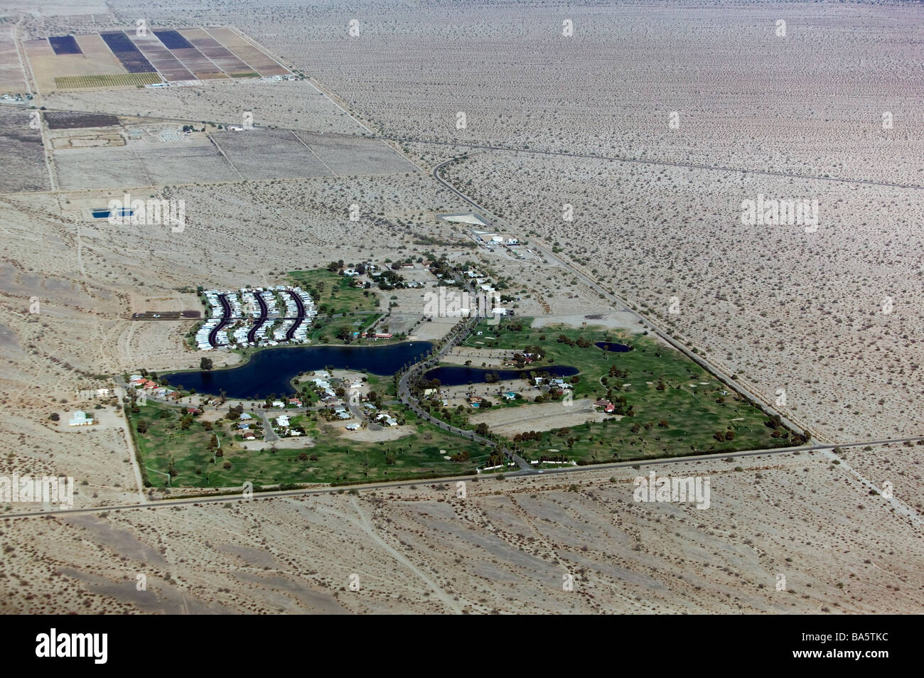 Luftaufnahme über Oase Mojave Desert in Kalifornien Stockfoto