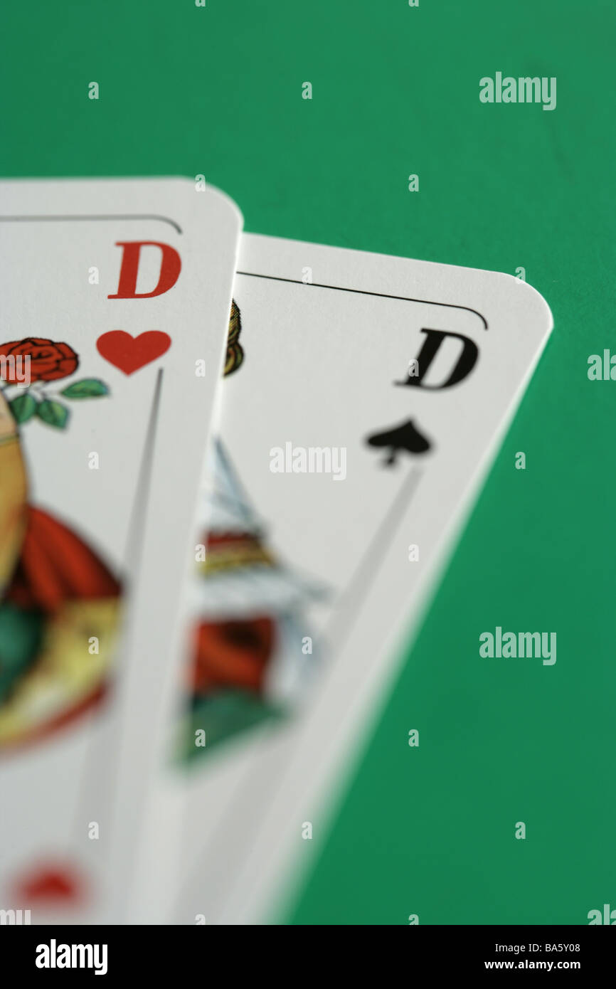 Spielkarten Damen Herz Pik Detail Serie Karten Symbol Spielkarte Spiel Glücksspiel Poker Pokerkarten Trump Trümpfe Vorteil Stockfoto