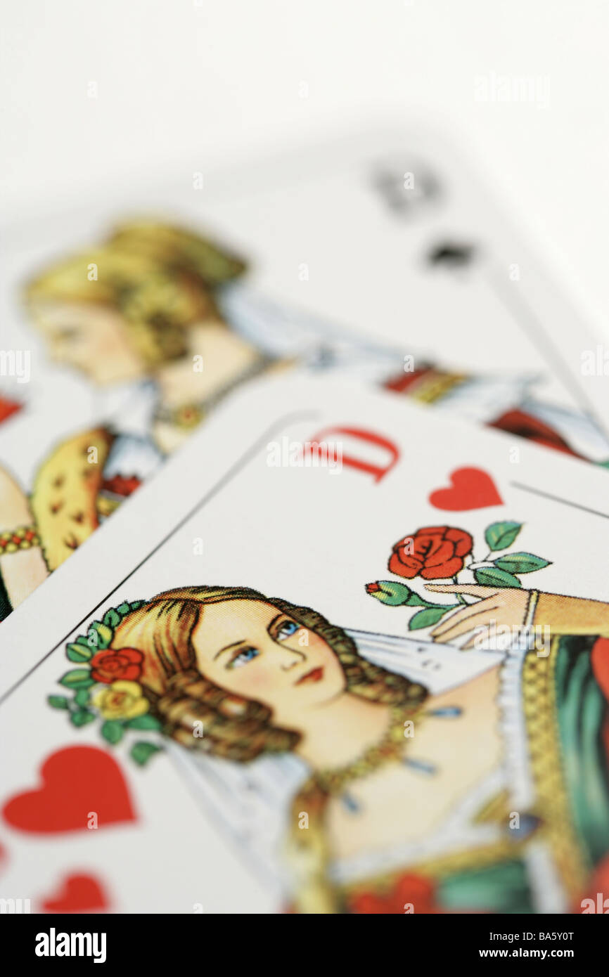 Spielkarten Damen Herz Pik Detail Unschärfe Serie Karten Spielkarte Spiel Glücksspiel Poker Poker-Karten Trumpf Trump-Symbolkarten Stockfoto