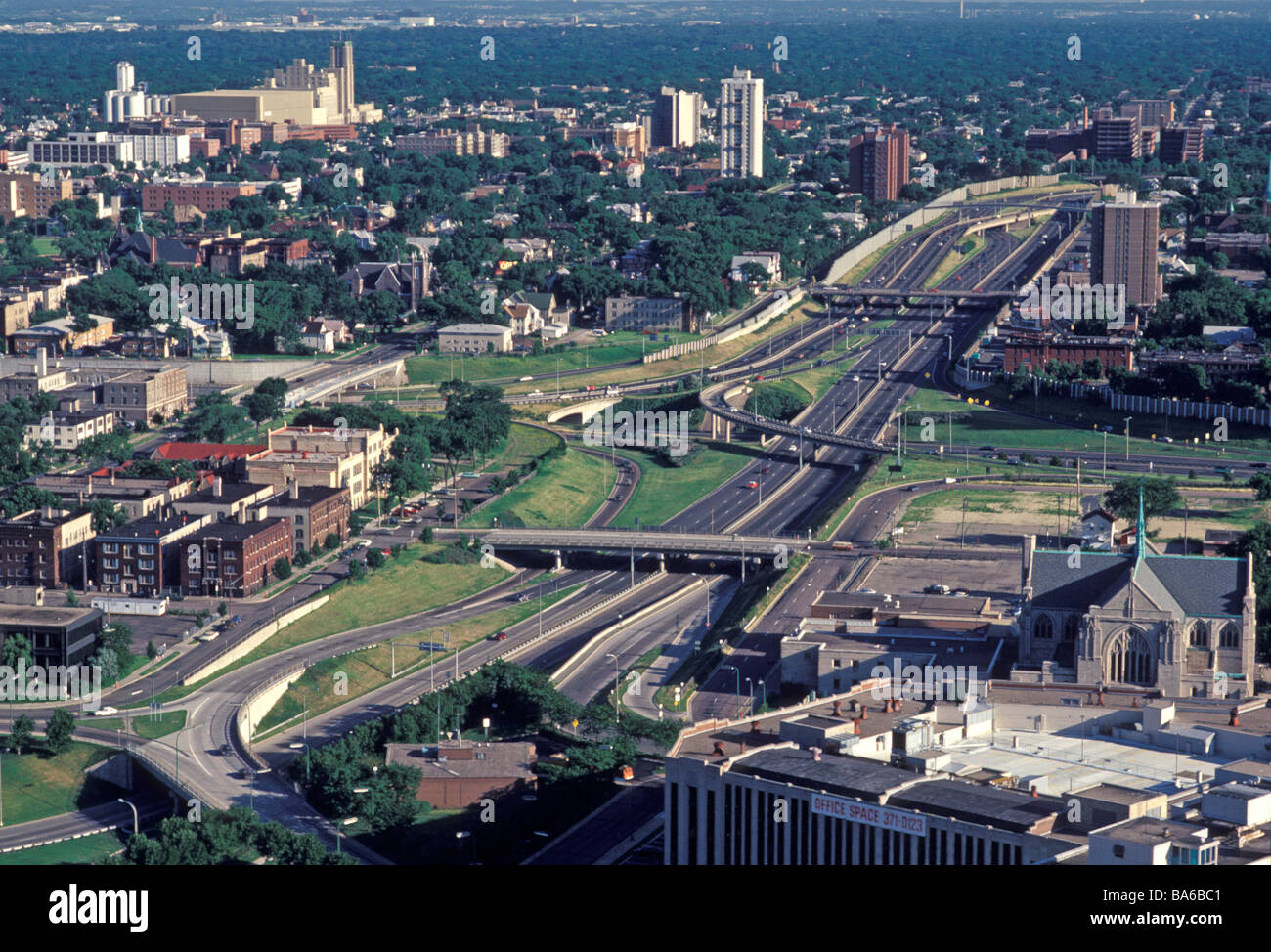 Interstate 35W gesehen vom Foshay Tower Stockfoto