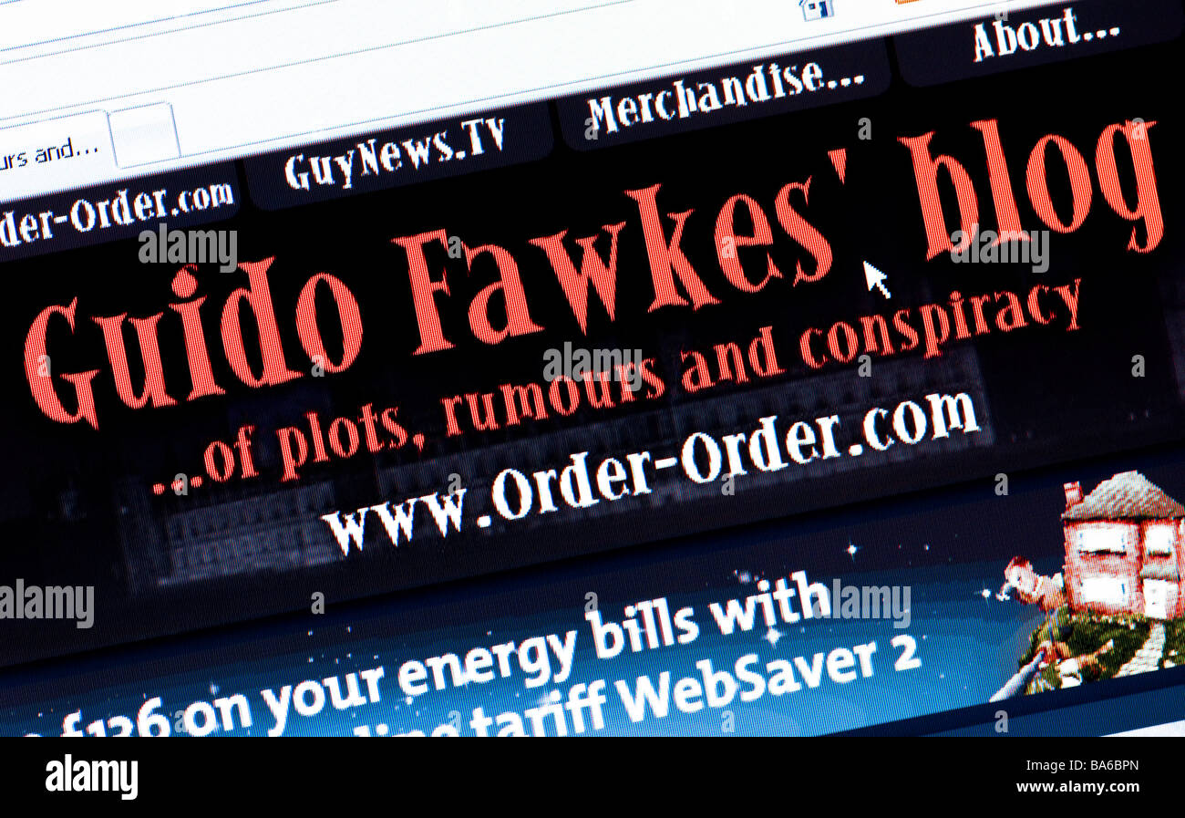 Makro-Screenshot Guido Fawkes Website - der hochkarätige UK politischen Blog von Paul Staines (nur zur redaktionellen Verwendung) Stockfoto