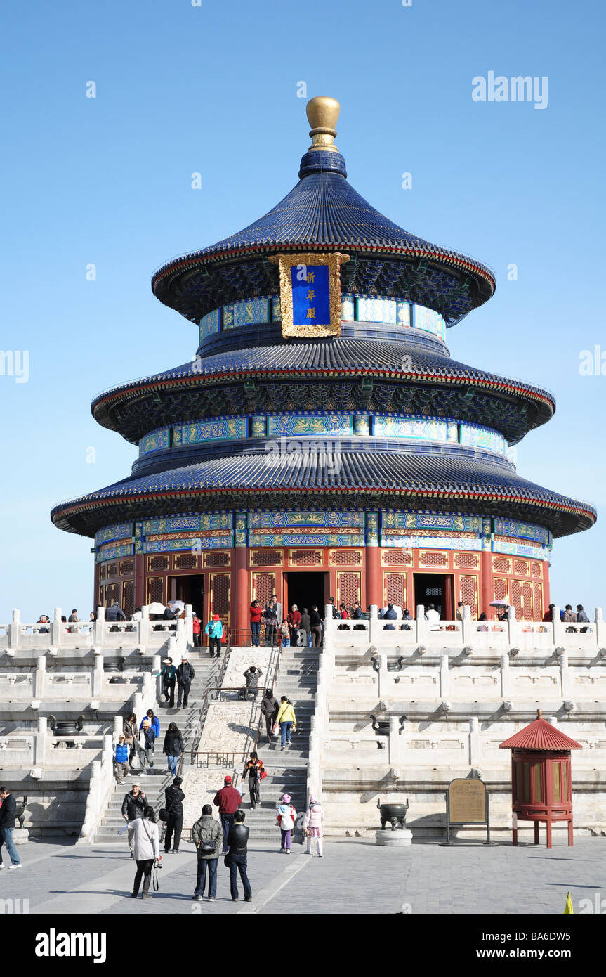 Qinian Dian (Halle des Gebets für gute Ernten) am Tempel des Himmels (oder Altar des Himmels), Beijing, China. Stockfoto