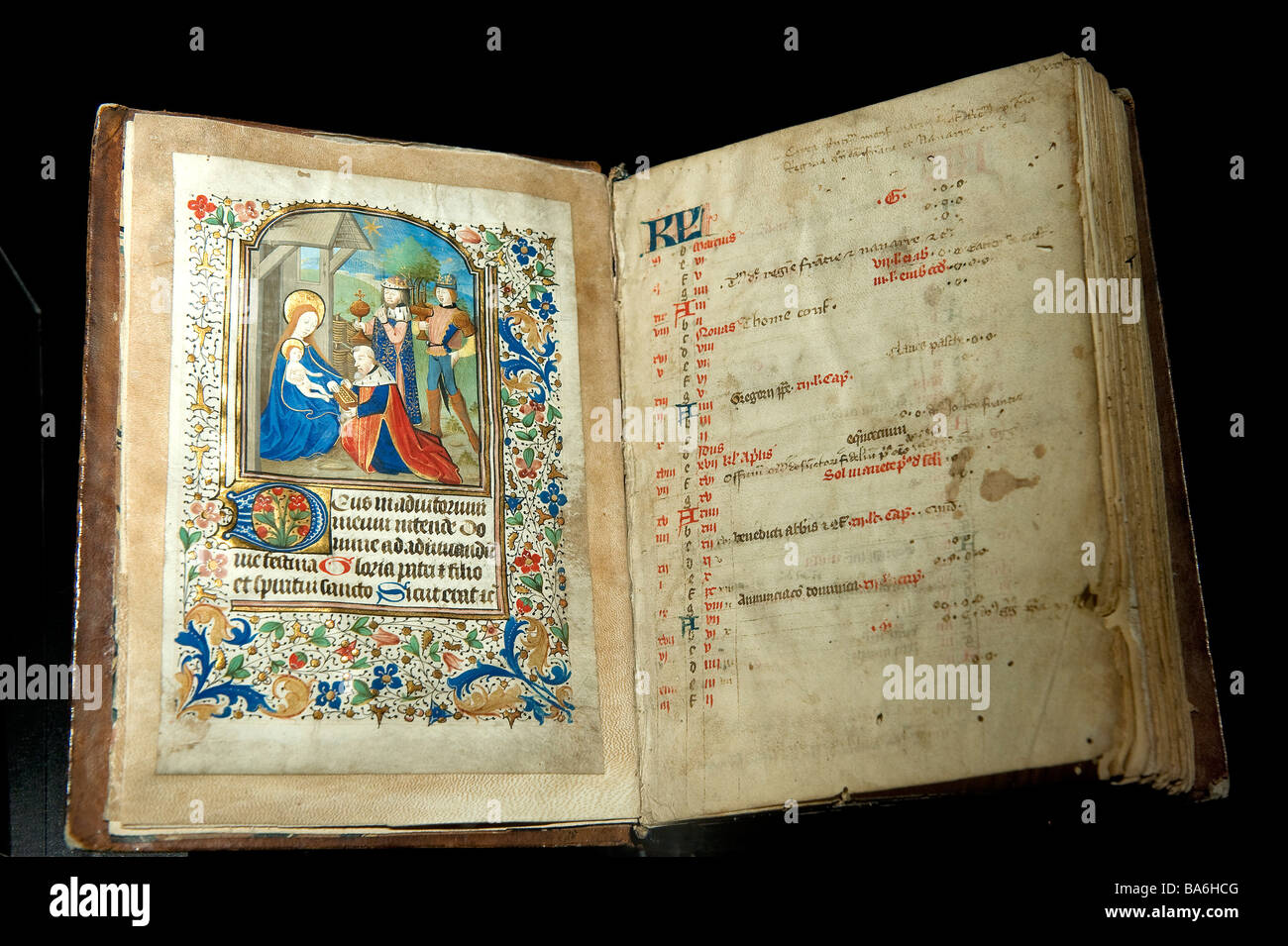 Manche, Avranches, Frankreich, Scriptorial, Mont Saint Michel Manuskripte Museum, beleuchtete Manuskript des 15. Jahrhunderts Stockfoto